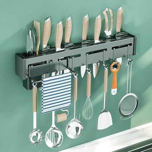 Sulfar Kitchen Shelf Advanced Non Rust Stainless Steel Alloy Wall Mount Knife Holder, Towel Hanger, Cutlery Holder Storage Rack High Grade Metal Multi-Purpose (40 x 5.5 x 7cm)