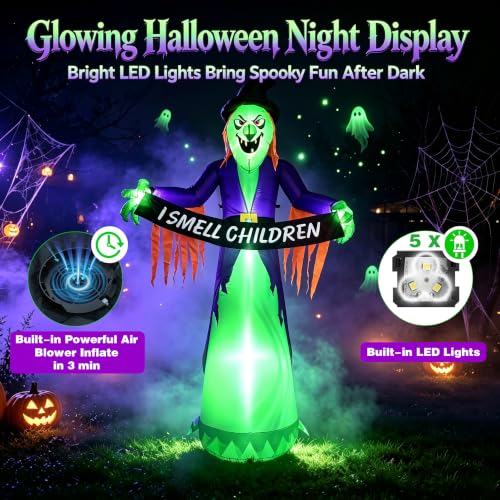 Image of 8FT Halloween Inflatable Witch Decorations for Outdoor Yard with LED Lights