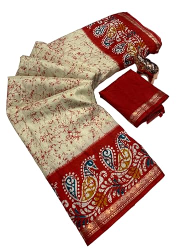 Image of Kashmiri Print Tussar Silk Saree for Women with Unstitched Blouse Piece for All Occasions