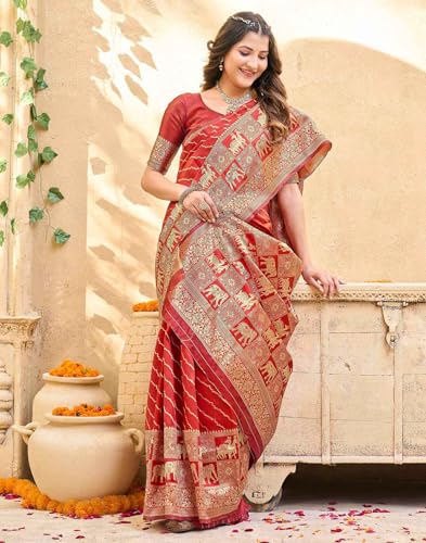 Image of SIRIL Women's Banarasi Silk Saree Pure Silk Saree With Unstitched Blouse Piece