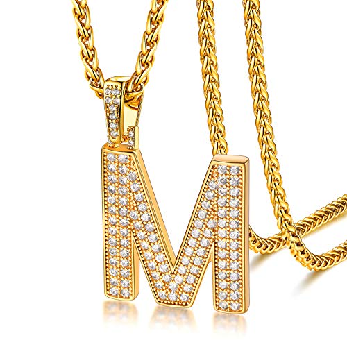U7 Gold Initial Number Necklace for Men Women, 18K Gold/Silver Plated Diamond CZ Letter Pendant Necklace Big A-Z 0-9 Hip Hop Jersey, Customerized Lett