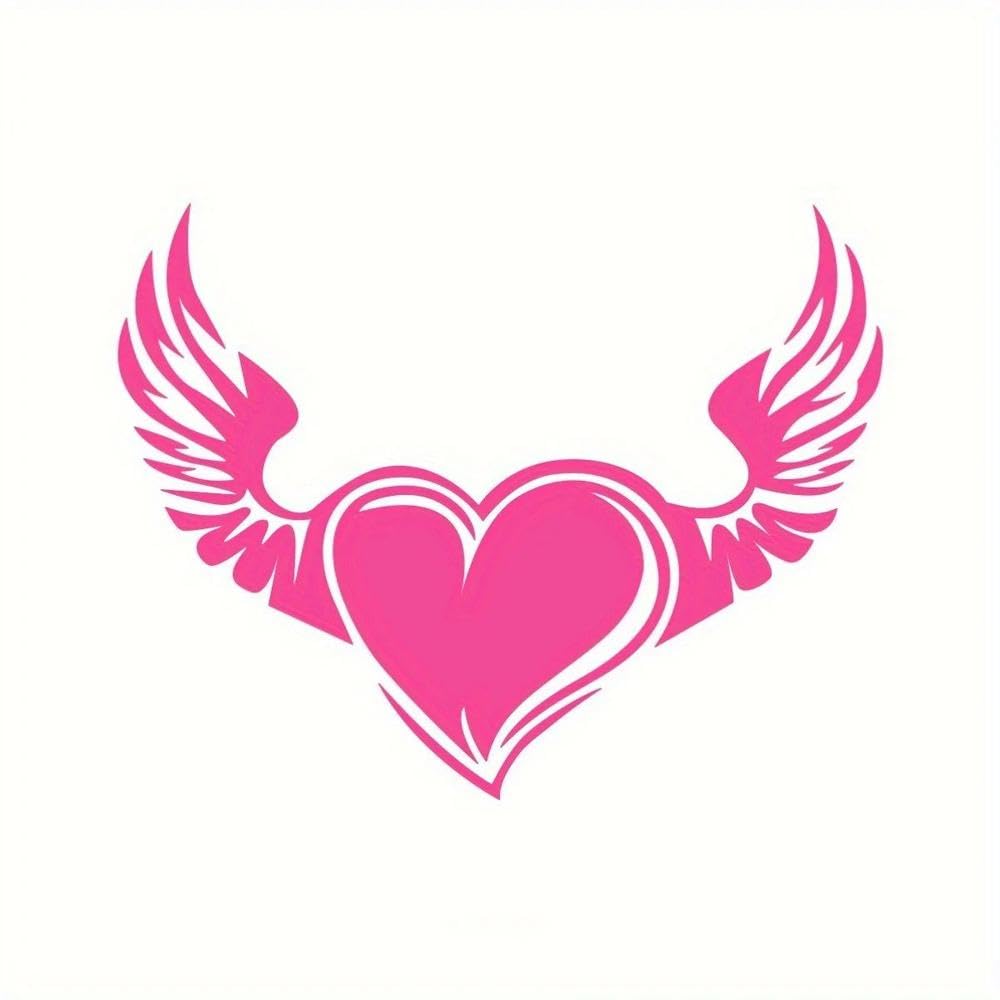 Heart with Wings Vinyl Sticker Self-Adhesive Decal for Cars Laptops Windows(Pink)
