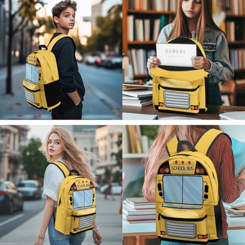 Suobstales School Bus Print 5 Pack Kids Backpack with Lunch Box Pencil Case Water Bottle Sleeve Keychain for Boy 17 Inch Kindergarten BookBag School Bag Preschool Kindergarten Toddler Backpack2