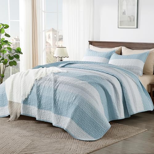 Image of Andency California King Quilt Set - Aqua Blue Lightweight Soft Quilt Cal King - Summer Bedspread California King Size - Bedding Coverlet for All Seasons (Includes 1 Quilt, 2 Pillow Shams)