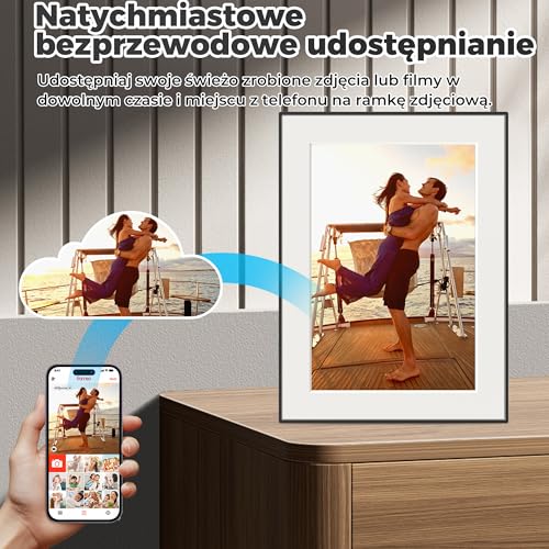 Cyfrowa ramka na zdjęcia WiFi o przekątnej 10,1 cala, wbudowana pamięć 32 GB, ekran dotykowy IPS 1280 x 800, automatyczne obracanie i dźwięk, szybkie i łatwe udostępnianie zdjęć lub filmów za pomocą