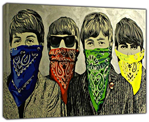 Bandana Beatles Reproduction de peinture sur toile encadrée Décoration murale 102 x 76 cm Profondeur 38 mm - Les Beatles, Paul McCartney, John Lennon, RIngo Starr, George Harrison Bandana Beatles Reproduction de peinture sur toile encadrée Décoration murale 102 x 76 cm Profondeur 38 mm