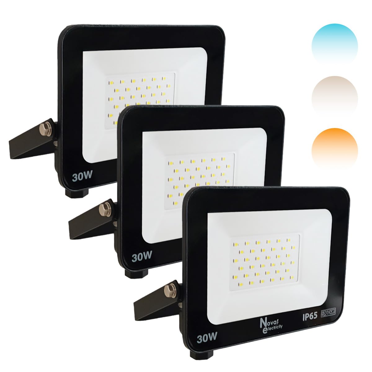 Nova Electricity Proyector LED 30W IP65 para Exterior - Foco Luz Neutra 4000K, Aplique de Pared Impermeable para Jardín y Farolas - Iluminación Segura y Duradera - PACK 3