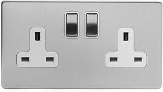 Szczotkowane chromowane gniazdo z białą wkładką - bezśrubowa płyta czołowa (biała wkładka, gniazdo 2-stopniowe)