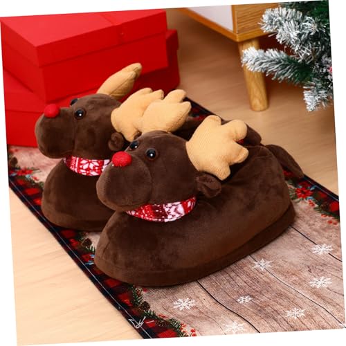 VALICLUD Christmas Fuzzy Slippers Reindeer House Shoes Memory Foam Animal Floor Slipper Boots Cozy Warm Fur Lining House Boots for Women Men Size 35-39 Light Brown4