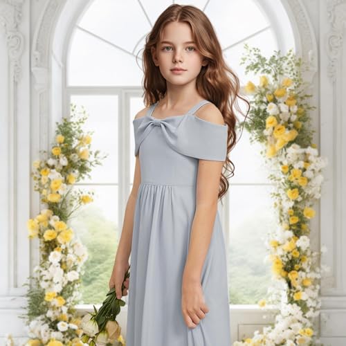 Off Shoulder Junior Dresses for Teen Girls Chiffon Flower Girl Dress Spaghetti Strap Birthday Dress4
