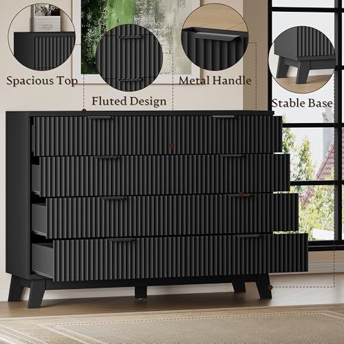 Image of BORNOON 53 inch Wide Dresser for Bedroom, 8-Drawer Fluted Chest of Drawers, Modern Wood Highboy with Metal Slides and Handles, Anti-Tip Kit, Vertical Clothes Storage Organizer for Apartment, Closet
