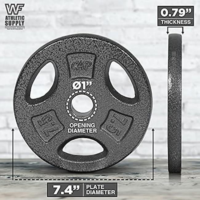 WF Athletic Supply Cast Iron 1-Inch Standard Grip Plate for Strength Training, Muscle Toning, Weight Loss & Crossfit - Multiple Choices Available