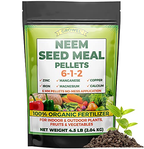 Growel Neem Cake Organic Fertilizer NPK% - 6-1-2% (4.5 lbs). Neem Seed Meal for Vegetables and Fruits | Indoor Plants | Lawn and Garden | Safe for Organic Operations