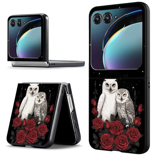 ACWDMKH for Motorola Razr 2025 Case,for Moto Razr 60 Phone Case Cute Slim Hard PC Ultra-Thin Anti-Scratches Shockproof Protective Phone Cover,White Owl Red Floral
