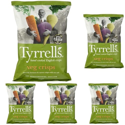 Tyrrels Vegetable Roots, Chips di Carote, Barbabietola e Pastinaca, Ideali come Snack per Merende, Aperitivi, Antipasti o Feste, Senza Coloranti, Senza Glutine e Vegane, Busta da 125 g