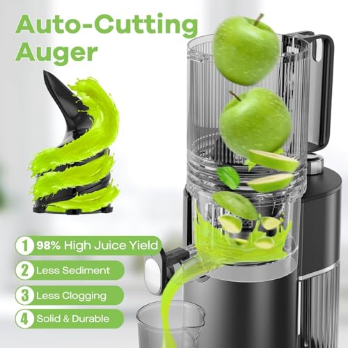 Image of EanOruus Cold Press Juicer, 5.8 inch Wide Feed Chute Juice Extractor Machine with 400W, High Juice Yield, Slow Masticating Juicer for Whole Vegetables & Fruits, Black Gray