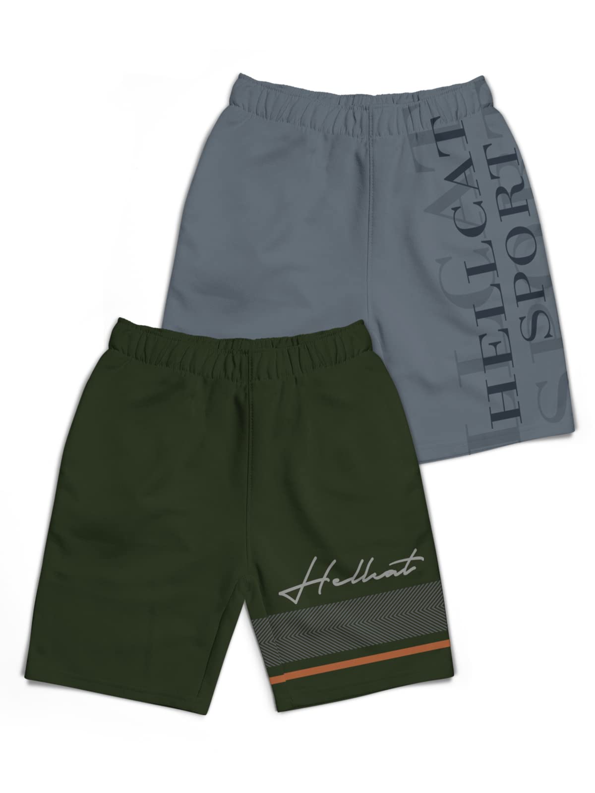 HELLCAT Pack of 2 Trendy Typographic Printed Mid rise Shorts for Boys