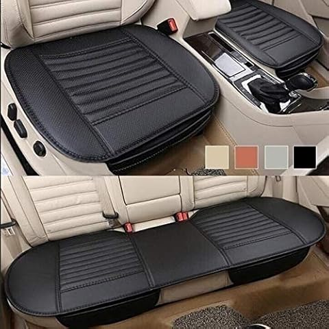 Fifth Gear® 3pc Universal Front and Rear PU Leather Black Car Seat Cushion Cover Set Car Seat Pad Bamboo Charcoal Seat Protector Non Slip Cover