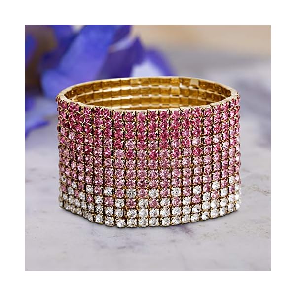 Steve-Madden-Wide-Rhinestone-Stretch-Bracelet-For-Women Steve Madden Wide Pink Ombre Rhinestone Stretch Bracelet For Women