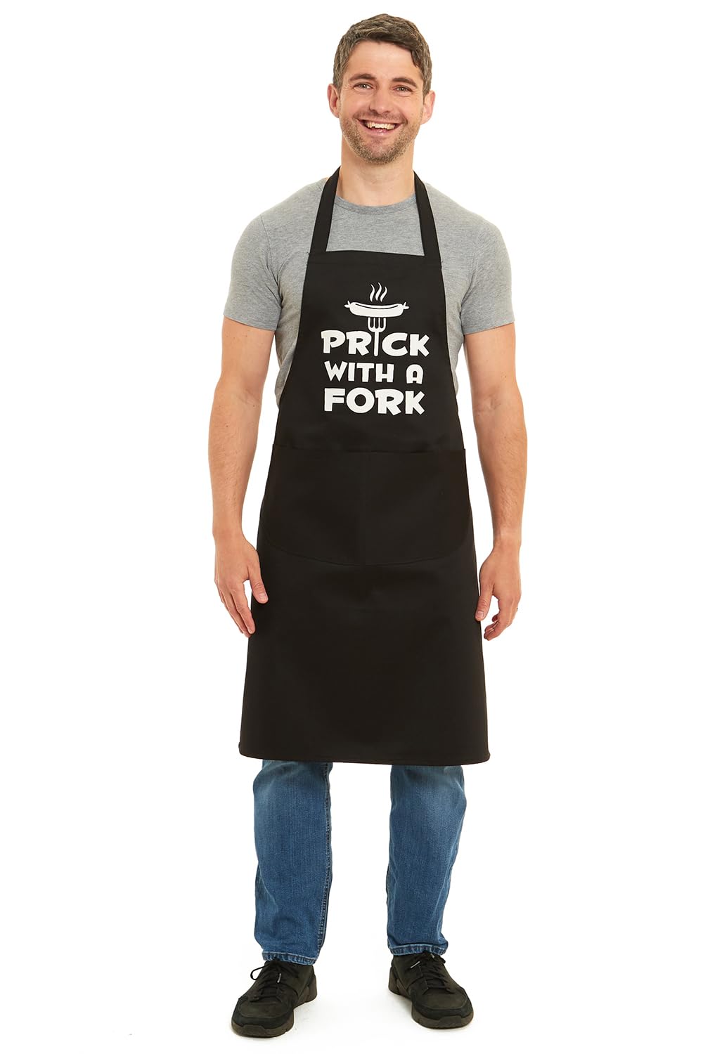Tesmark Prick With A Fork Barbecue & Butcher Aprons for Men and Women with Pockets, One Size Plain Colour Versatile Novelty Aprons Ideal for Home, Kitchen, BBQ and Professional Use (Black)