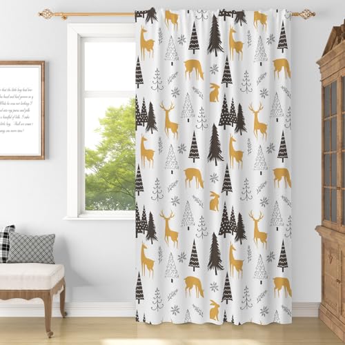 YONGFOTO Cortinas Escandinavas para Dormitorio Boho Bosque Plantas Animales Copo de Nieve Semitransparente Filtrado de Luz Cortinas para Sala de Estar con Paso de Barra 1 Panel 117 x 183 cm