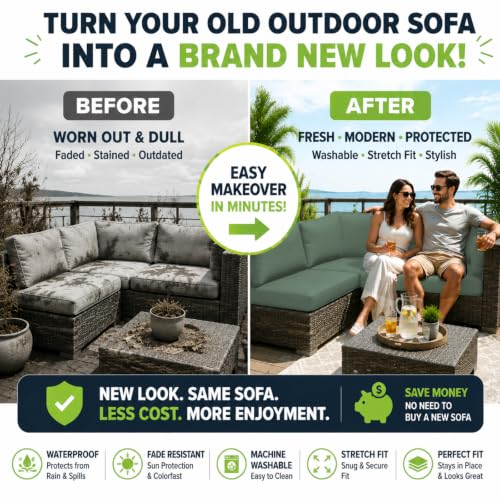 Image of 12 Pcs Outdoor Cushion Covers, Patio Sofa Cushion Covers Replacement