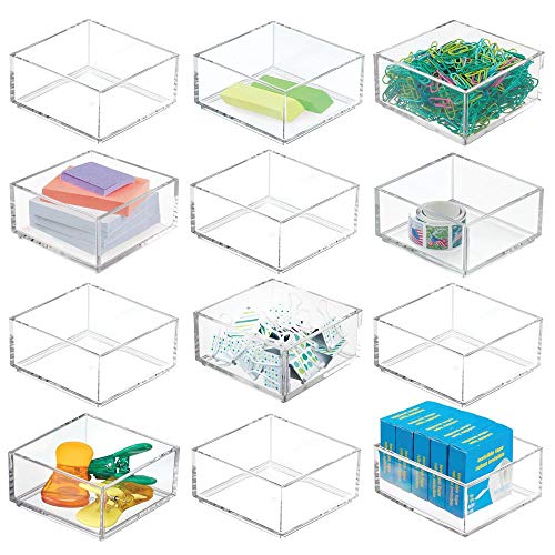mDesign Plastic Stackable Drawer Organizer for Home Office, Desk Drawer, Shelf or Closet to Hold Staples, Highlighters, Adhesive Tape, Paper Clips, Stamps - 4