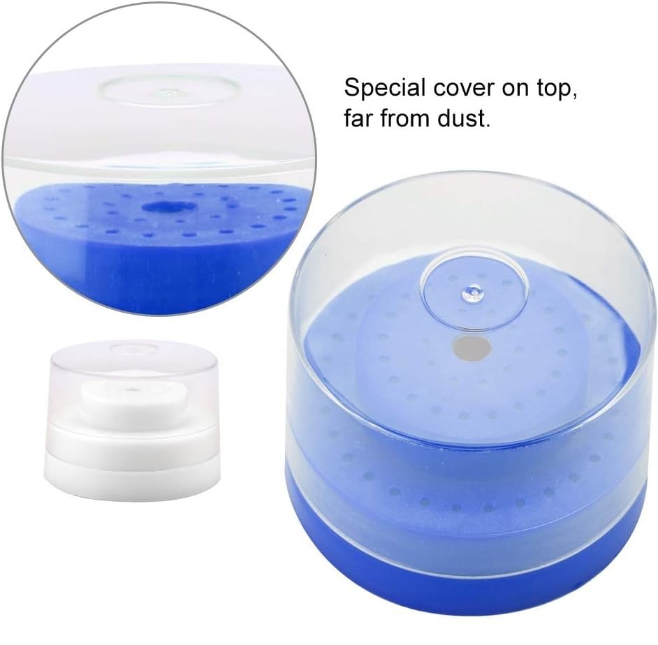 AmeriCan Goods Dental Round 2-Tier Bur Block Dispenser with Lid 60 Capacity Dental/Nail Bur Block Organizer Standard Lid (Blue)