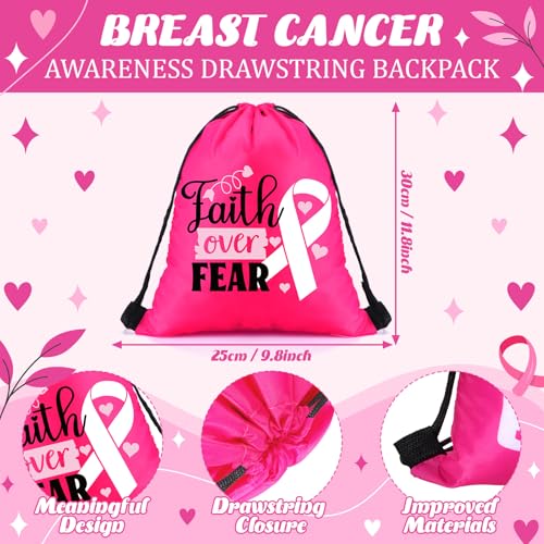 Amylove 48 Pcs Breast Cancer Awareness Drawstring Backpack 11.8'' Pink Ribbon Polyester Drawstring Bags Hope Fight Sport Gym Sack pack for Women Charity Events Party Gifts Travel Storage Accessories3