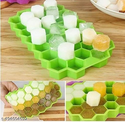 Image of Ice Cube Tray with Silicon Ice Mold Trays Flexible Silicone Honeycomb Green Silicone Ice Cube Tray (Pack of 1)|Design - for Home and Kitchen