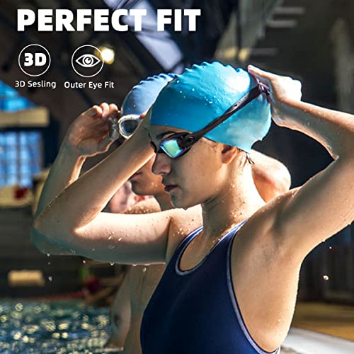 KCDMBUE Swim Goggles - 2 Pack Swimming Goggles Anti Fog No Leaking For Adult Women Men, Aqua & Bright Rose - Image 2