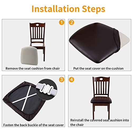 Image of YISUN Chair Seat Covers Set of 6, Pu Leather Waterproof Dining Room Chair Covers, Stretch Chair Cover for Dining Room Chair Protector Slipcover for Kitchen, Hotel (Pu Coffee, 6)