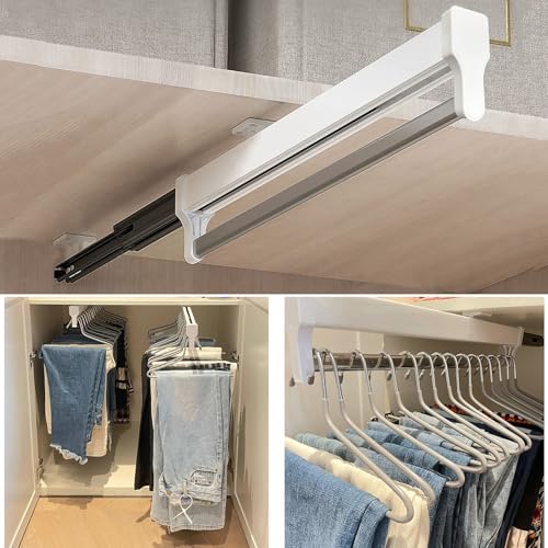 MAFAGE Pull Out Closet Valet Rod, Adjustable Sliding Heavy Duty Steel Top Mounted Clothes Storage Hanger Rail for Closet Wardrobe (292mm/11.5inch)