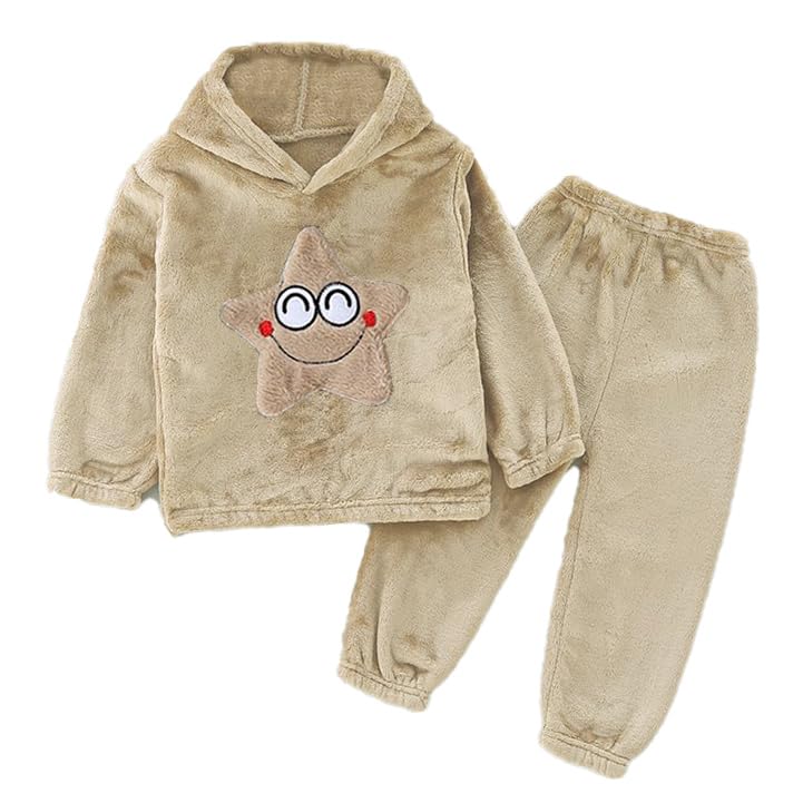 Image of Bold N Elegant Unisex Kids Fleece Printed Smiling Star Warm Fur Pullover Sweatshirt Hoodie Tshirt and Jogger Pant Winter Clothing Set Dress