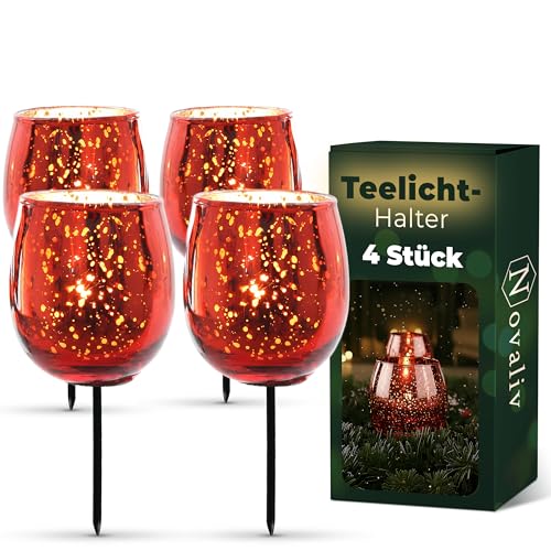 Teelichthalter Glas 4er Set für Adventskranz 6cm Bauchig Rot, Kerzenhalter...