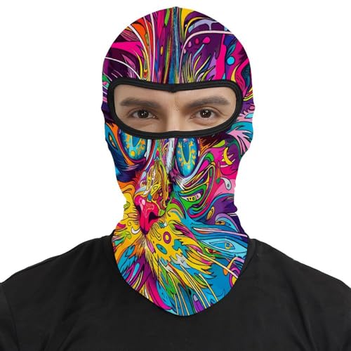 Pasamontañas con diseño psicodélico de gato para hombres y mujeres, balaclava térmica para clima frío, equipo para motocicleta, máscara facial para invierno miniatura 2