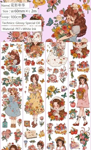 Image of New Popular PET Tape Modern Girls Collage Glossy Washi Tape for Decoration Small Fresh Flower Materials (90725)