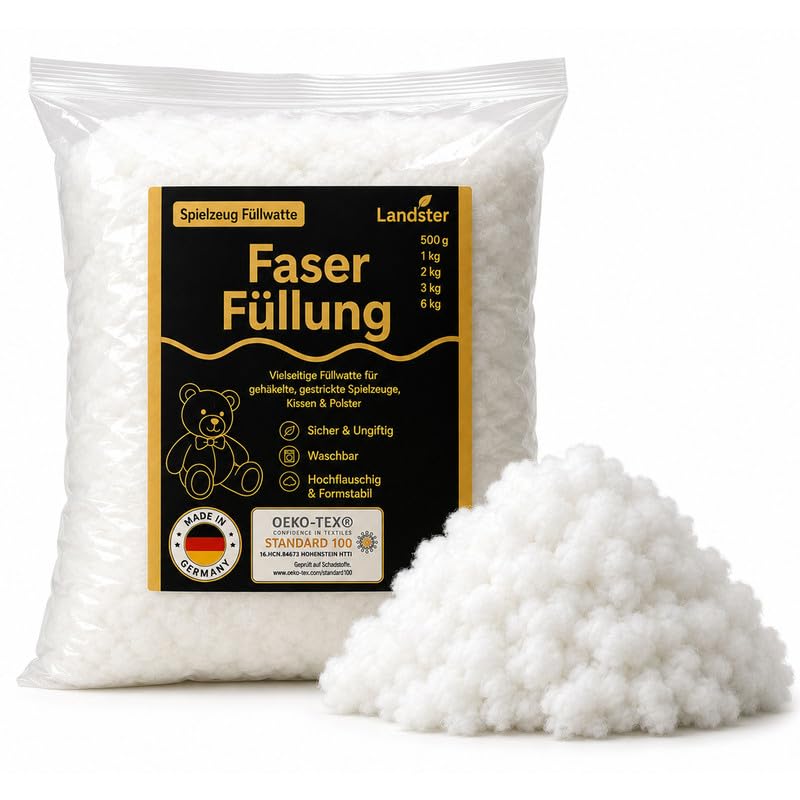 LANDSTER Toy Füllwatte für Kuscheltiere 100% Reine bastelwatte hypoallergen hochwertige Mehrzweck-Kapokwatte für Häkel- Strickspielzeug Kissen und Kissen|1 KG