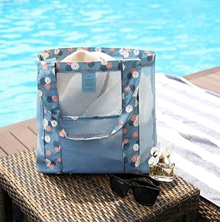 XINCHIA Mesh Beach Tote Bag Waterproof Mesh Folding Shoulder Bag Reusable Shopping Sand Toys Storage Multi-functional Carry Net Organiser for Family Holiday Picnic Swimming Pool Grocery Organizer - Image 2