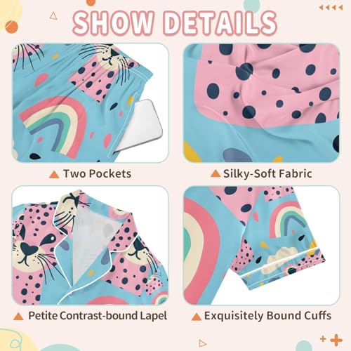 senya Leopard and Rainbow Satin Summer Pajama Sets Silk Short Sleeve Button Down Sleepwear3