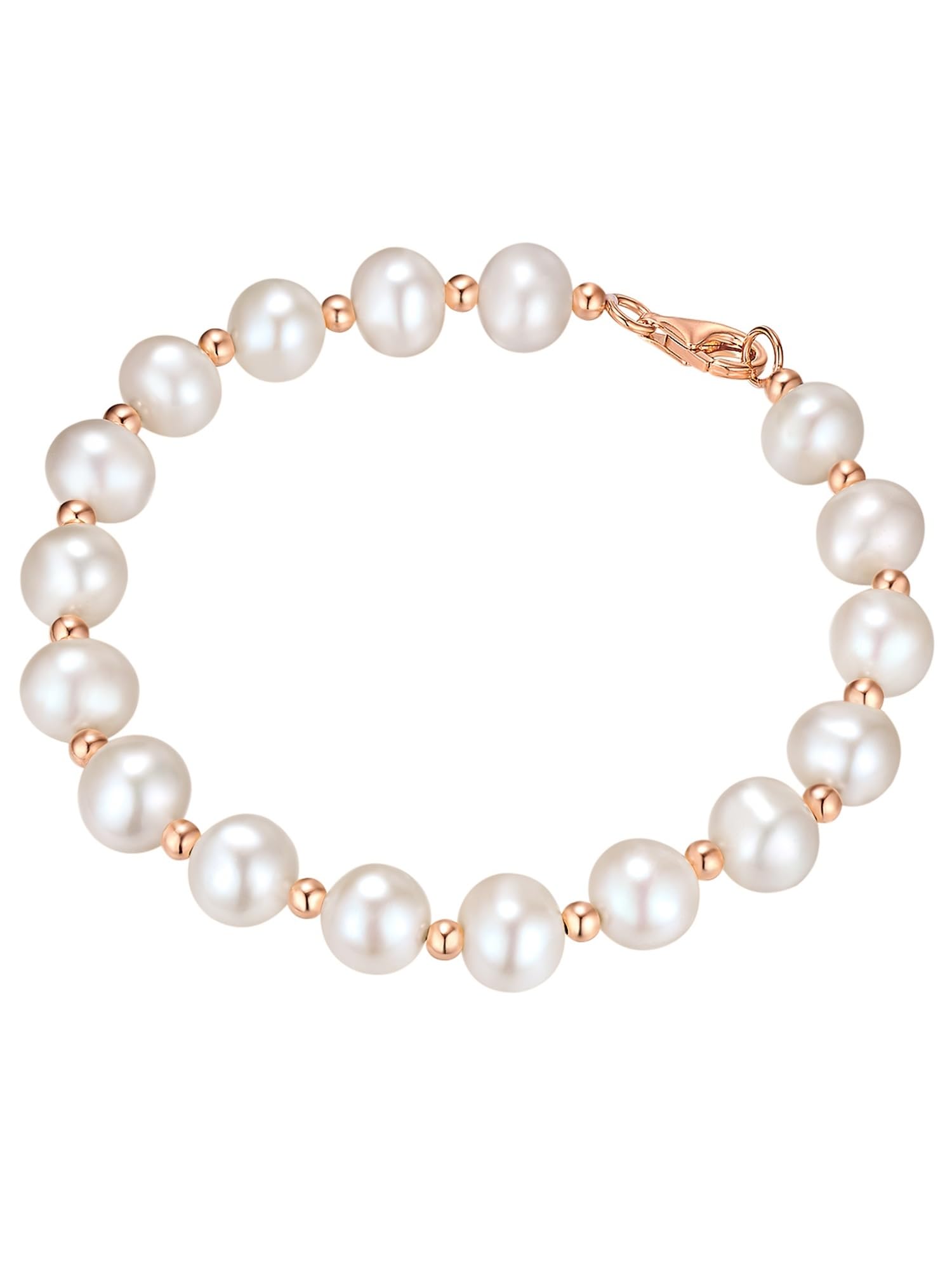 Valero Pearls Damen Armband – Perlenarmband aus 925/- Sterling Silber rosévergoldet 14 Karat mit Süßwasser-Zuchtperlen