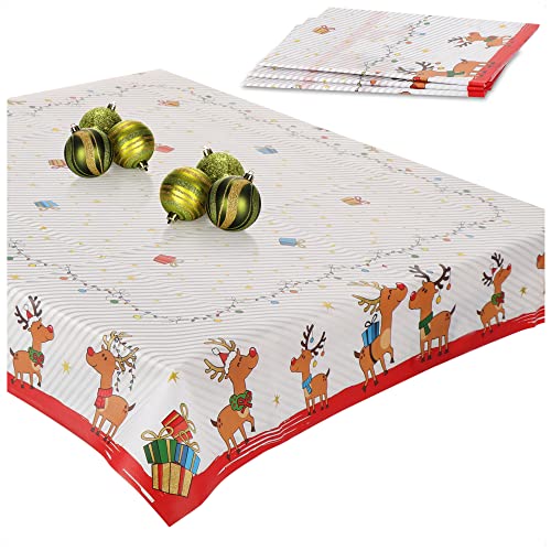 com-four® 4X Tischdecke mit Weihnachtsmotiv - Tischtuch abwischbar...