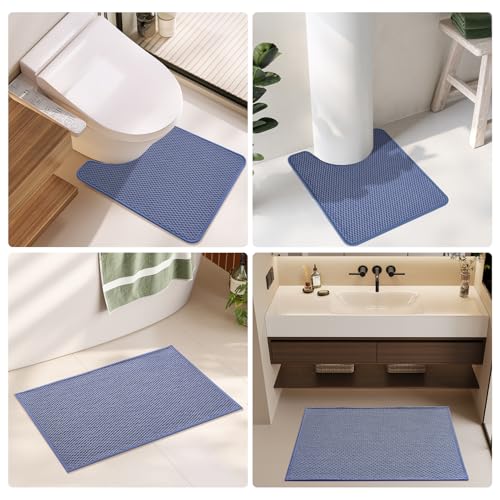 TYUU Bathroom Rugs Non Slip Washable, Super Absorbent Thin Bath Mat Small Quick Dry Low Pile Bathroom Rug, Denim Blue 20"x30" by TYUU - Image 8
