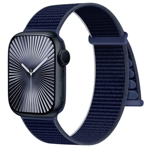 Ynitec Nylon sportarmband kompatibelt med Apple Watch-armband 41 mm, 40 mm, 38 mm, 42 mm, flätat mjukt och ventilerande klockarmband för iWatch Series 10 9 8 7 6 5 4 3 2 1 SE Ultra, blå