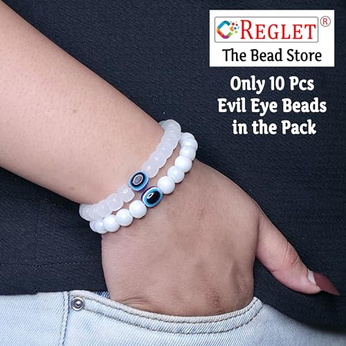 Image of 15 Pcs Evil Eye Beads + 250 Pcs White Glass Beads for Jewellery Making Kit - Glass Beads for Bracelet Making Kit - Bead Craft - 8mm