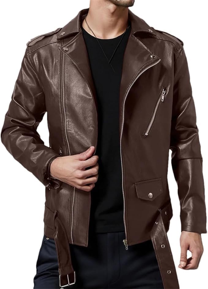 Chaqueta bomber de cuero casual para hombre miniatura 1