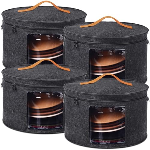 Suzile 4 Pack Large Round Foldable Hat Box for Women Storage Holds up to 6-10 Hats Cowboy Hat Box with Lid Handles Closet Cowboy Case Organizer Clothes Case for Travel Gift(Dark Gray,Felt)