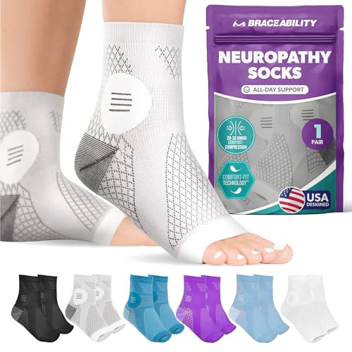 BraceAbility Neuropathy Socks for Women and Men - Toeless Compression Foot Neuropathy Socks, Peripheral Neuropathy Socks, Diabetic Neuropathy Socks, Arthritis Socks