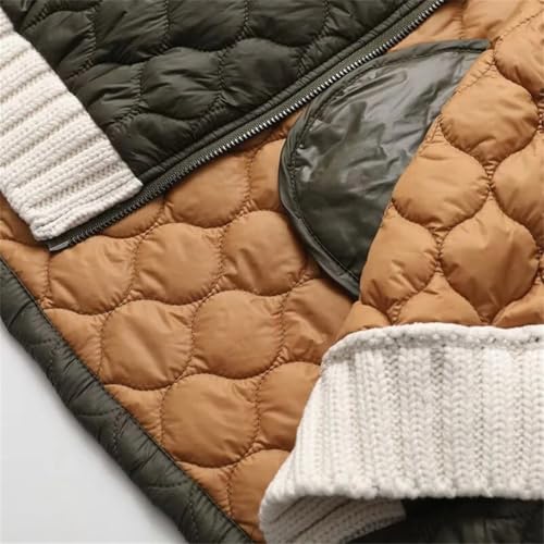 ERFMFKL Womens Winter Jackets Quilted Cotton Splicing Sweater Jacket Zipper Stand Collar Slim Fit Coats4