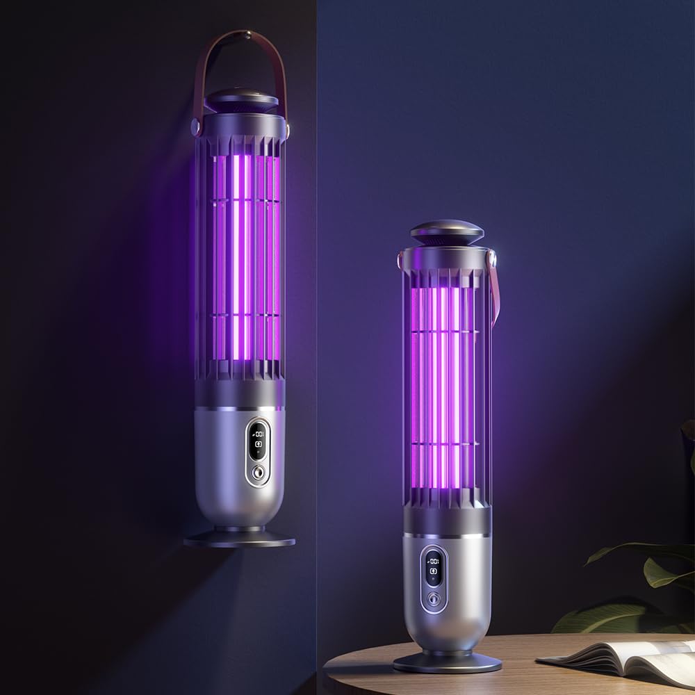 FanFuGuo® Lampe Anti Moucherons Anti Moustique Mouche Rechargeable, Lampe UV et veilleuse 2 en 1 avec capteur crépusculaire, Anti Insectes Volants Tue Mouche Electrique Intérieur et extérieur (Black1)